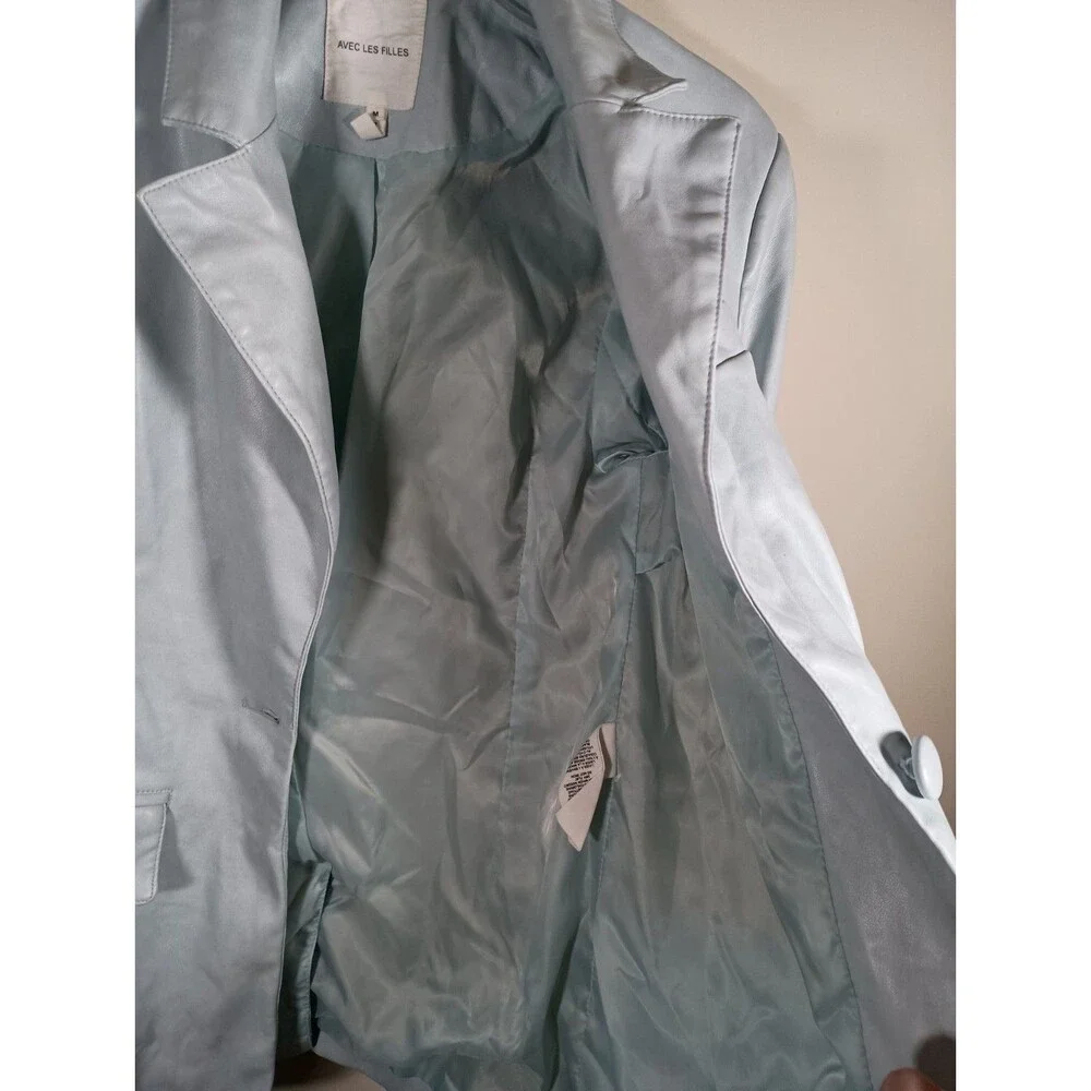 Avec Les Filles Anthropologie Pale Blue Faux Leather Jacket Women's Size Medium